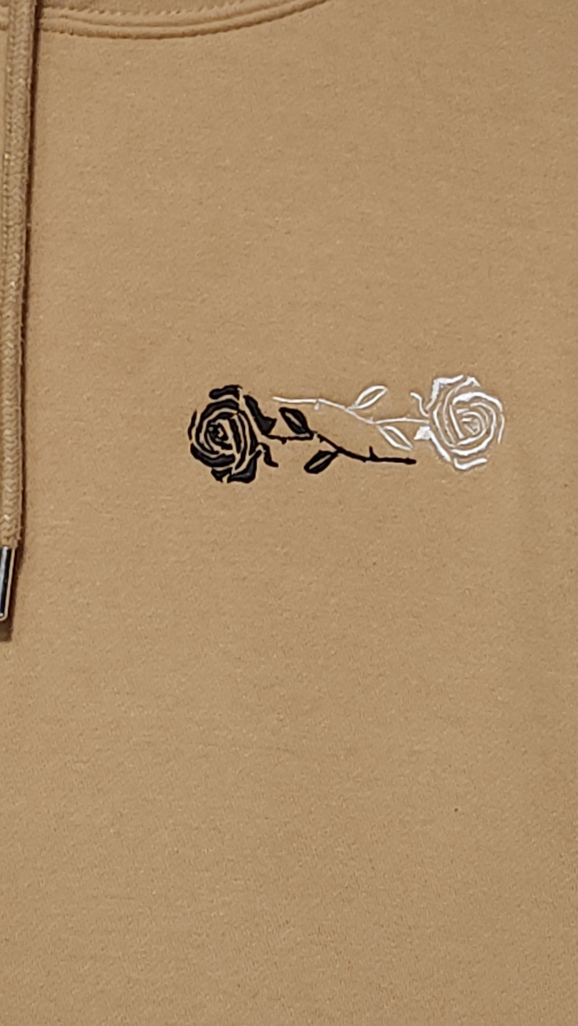 Unisex Beige Heavyweight Hoodie With Double Rose