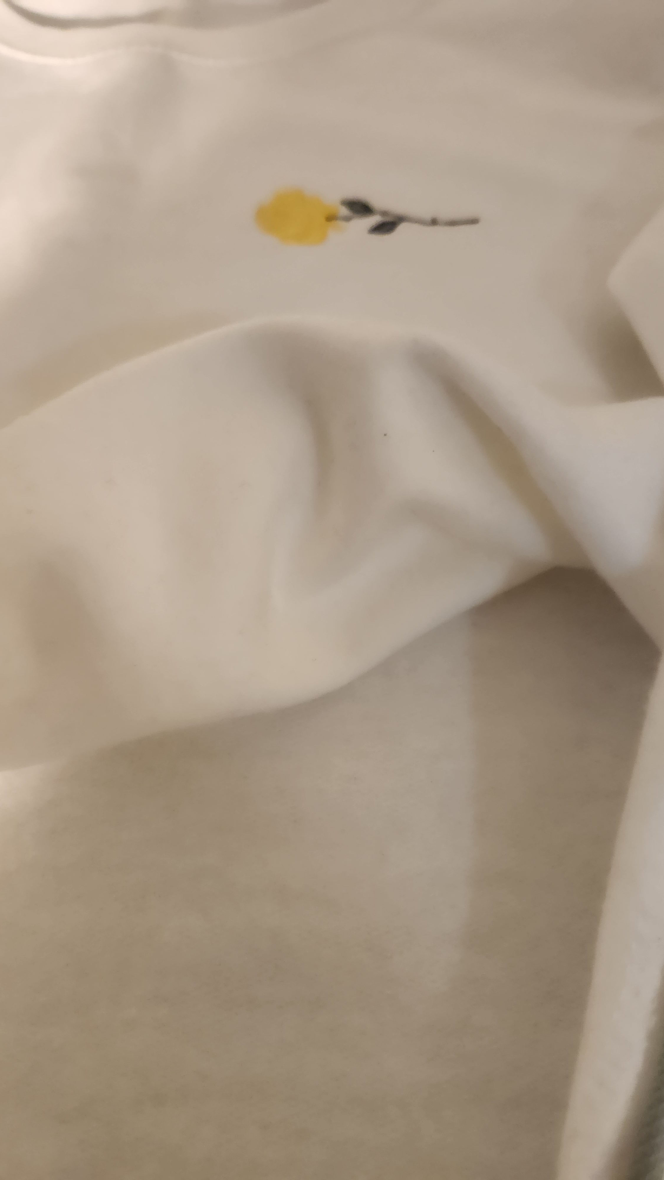 White Cropped Sweatshirt With Green And Yellow Rose