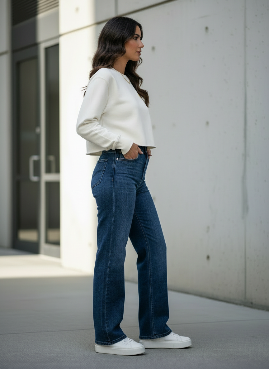 White Cropped Sweatshirt With Green And Yellow Rose