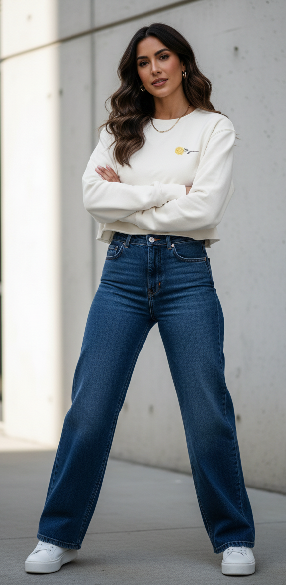 White Cropped Sweatshirt With Green And Yellow Rose