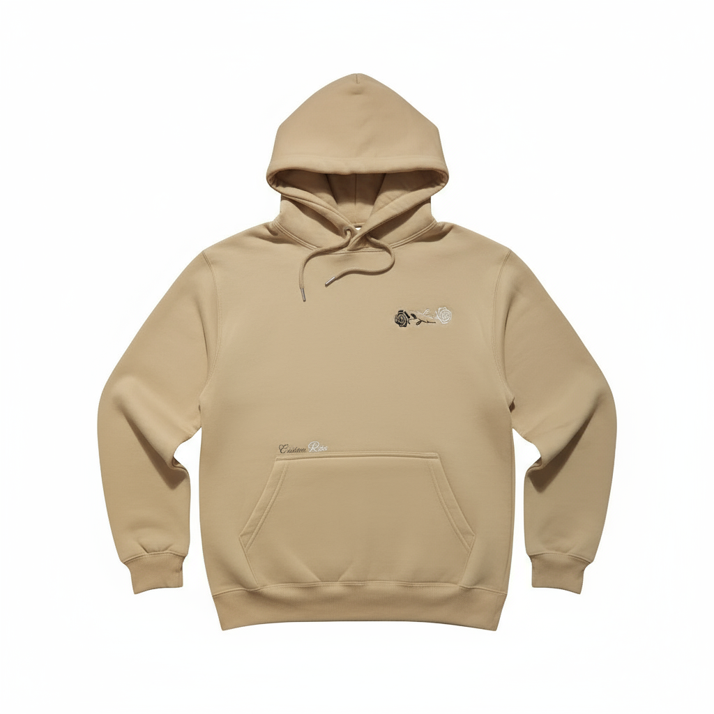 Unisex Beige Heavyweight Hoodie With Double Rose