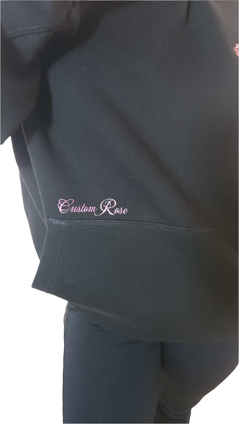 Max Heavyweight Oversized Black Hoodie With Pink Rose