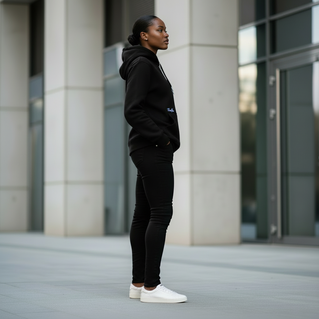 Unisex Black Premium Heavyweight Hoodie With White Rose