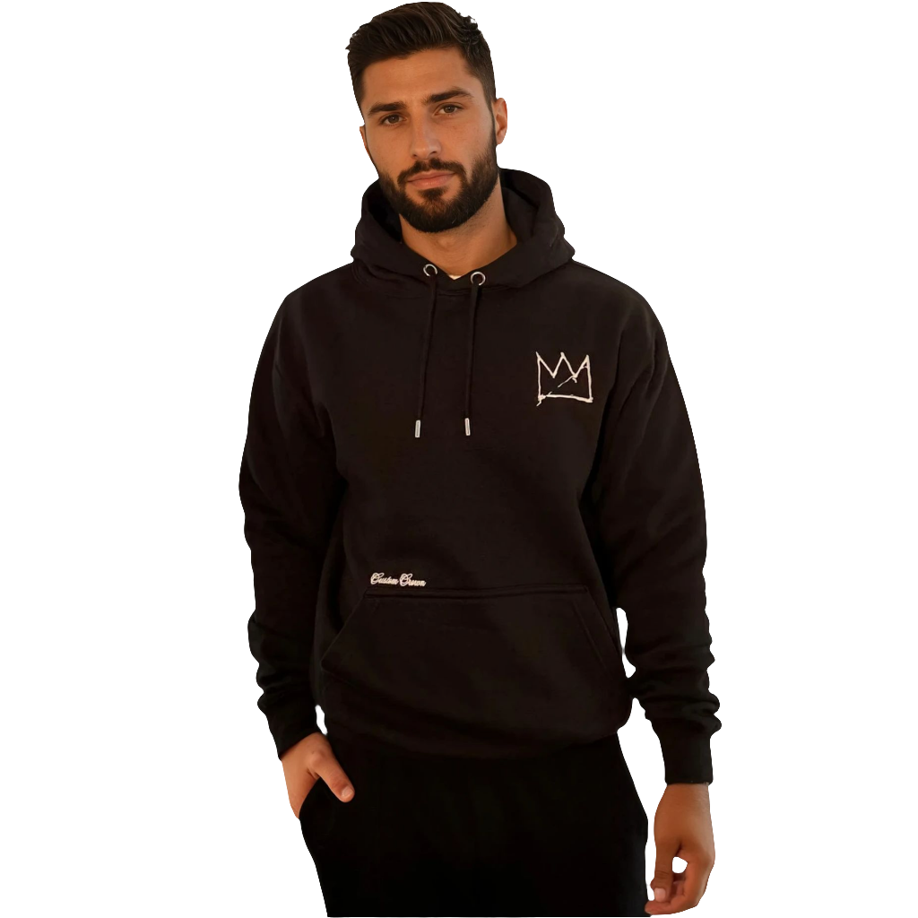 Unisex Black Heavyweight Hoodie With Embroidery Crown