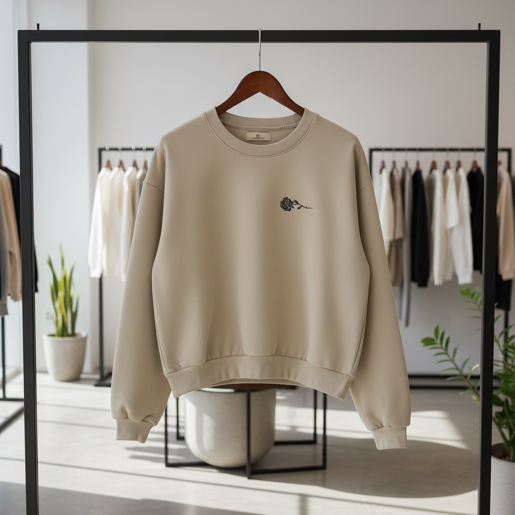 Slightly Cropped Sweatshirt With Embroidery Rose