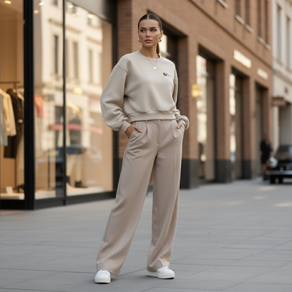 Beige Cropped Top With Rose