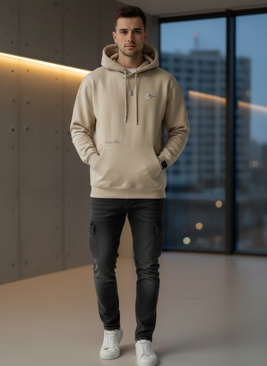 Unisex Soft Gray Heavyweight Hoodie With 2 Tone Rose