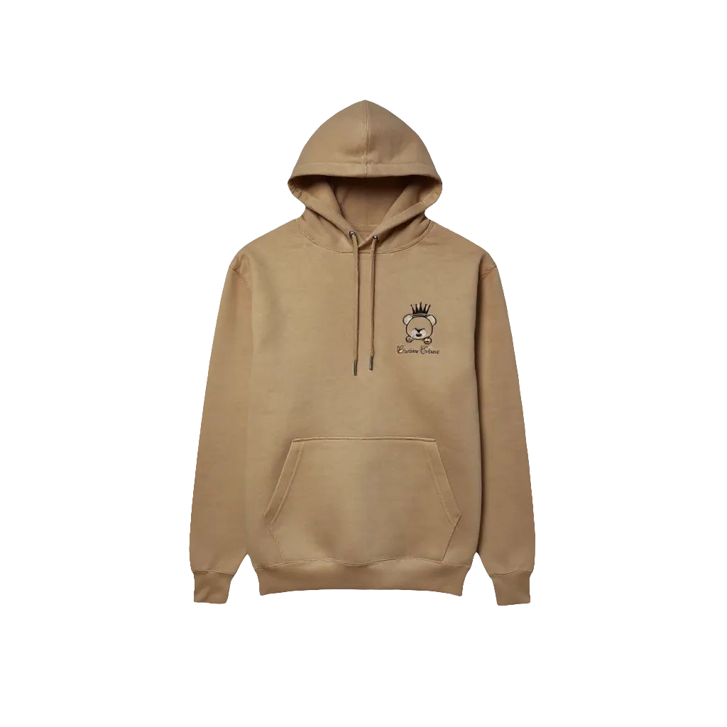 Unisex Beige Heavyweight Hoodie With Cute Teddy Wearing A Crown