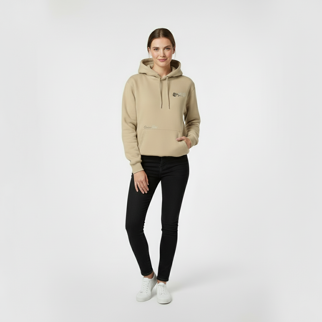 Unisex Beige Heavyweight Hoodie With Double Rose