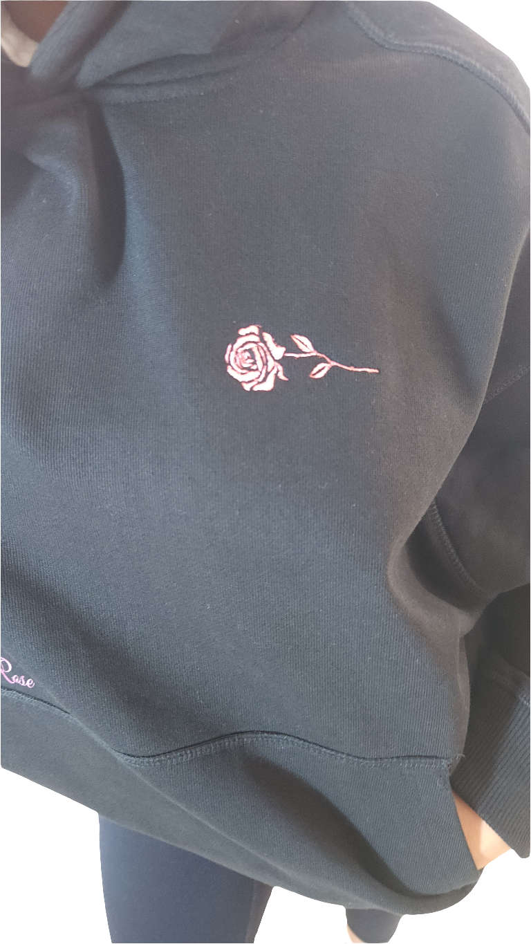 Max Heavyweight Oversized Black Hoodie With Pink Rose