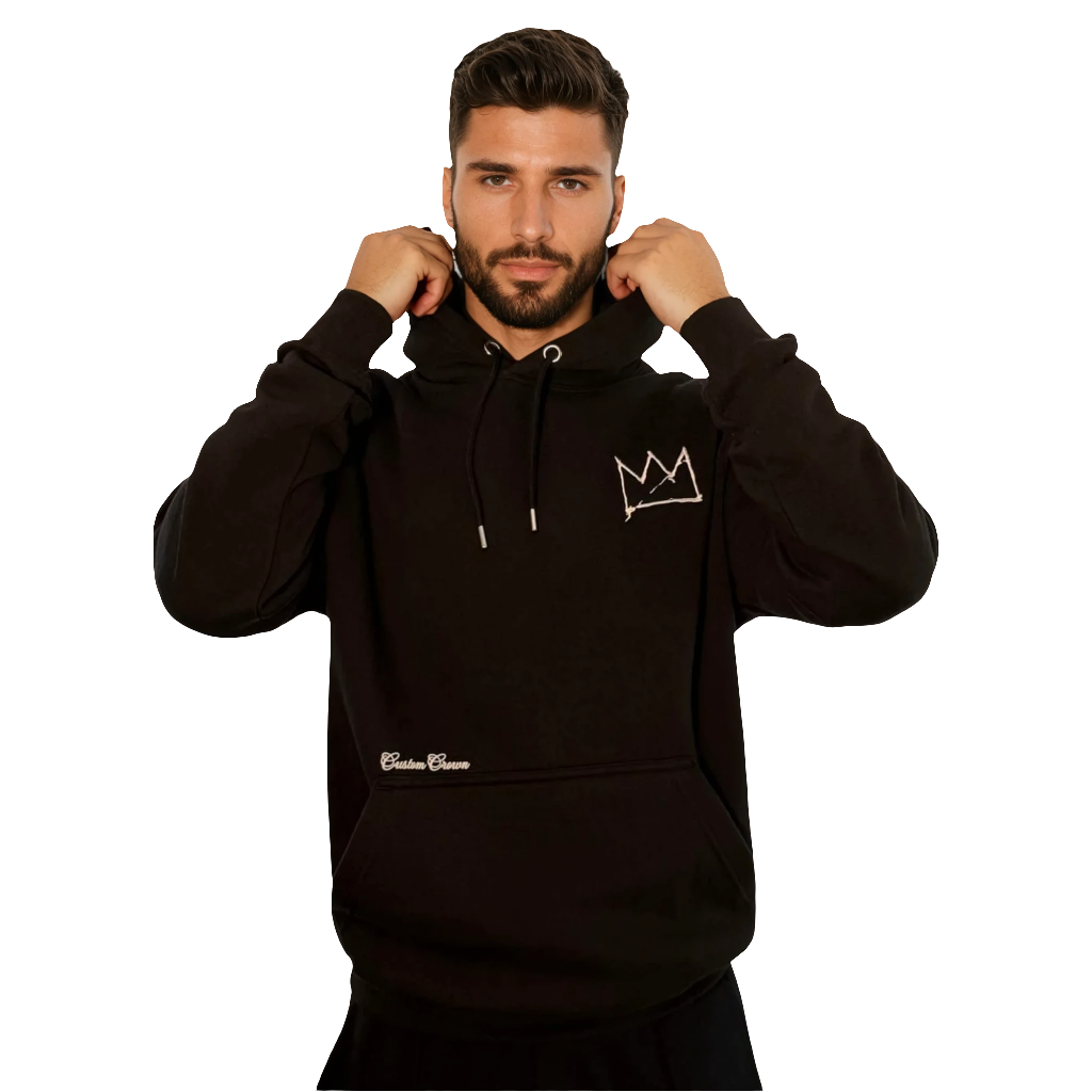 Unisex Black Heavyweight Hoodie With Embroidery Crown