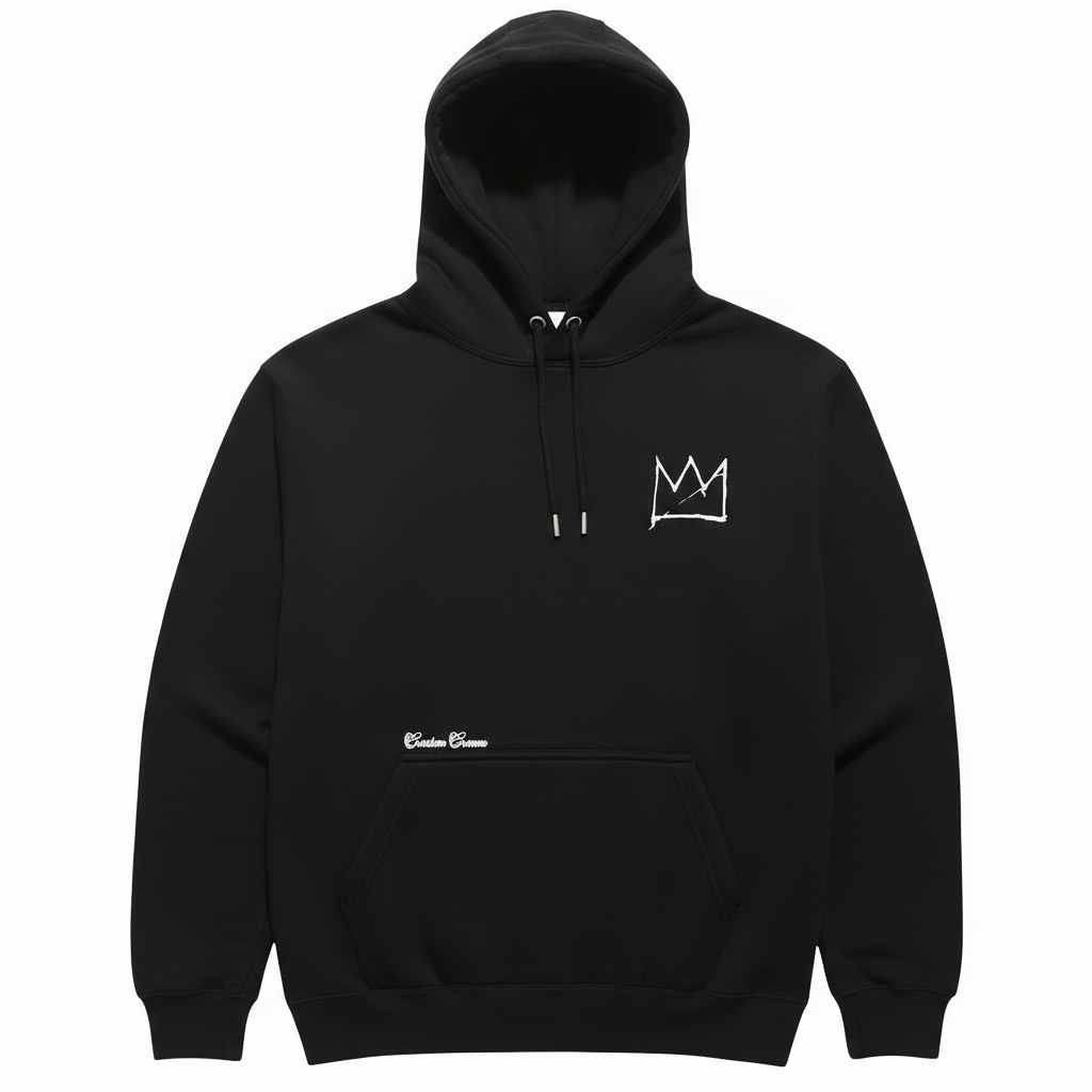 Unisex Black Heavyweight Hoodie With Embroidery Crown