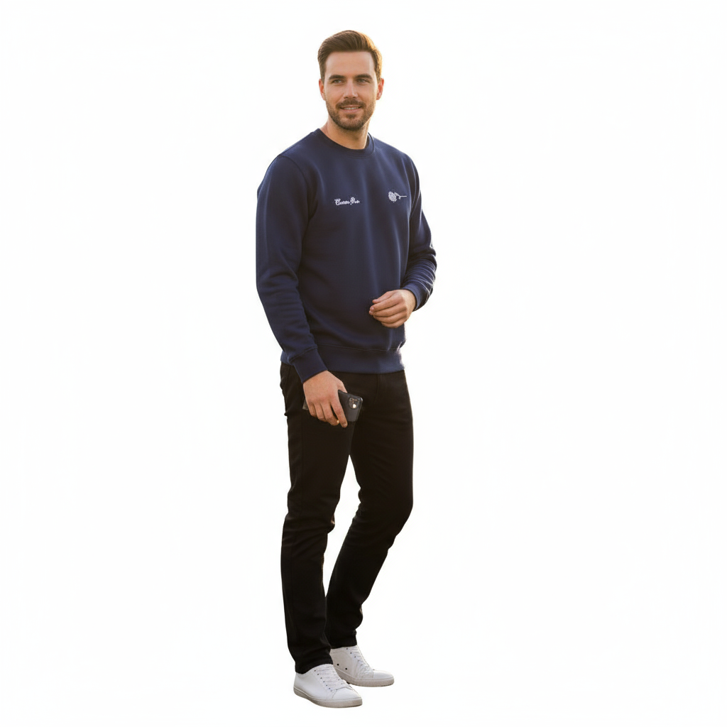 Navy Blue Crewneck Sweatshirt With Rose