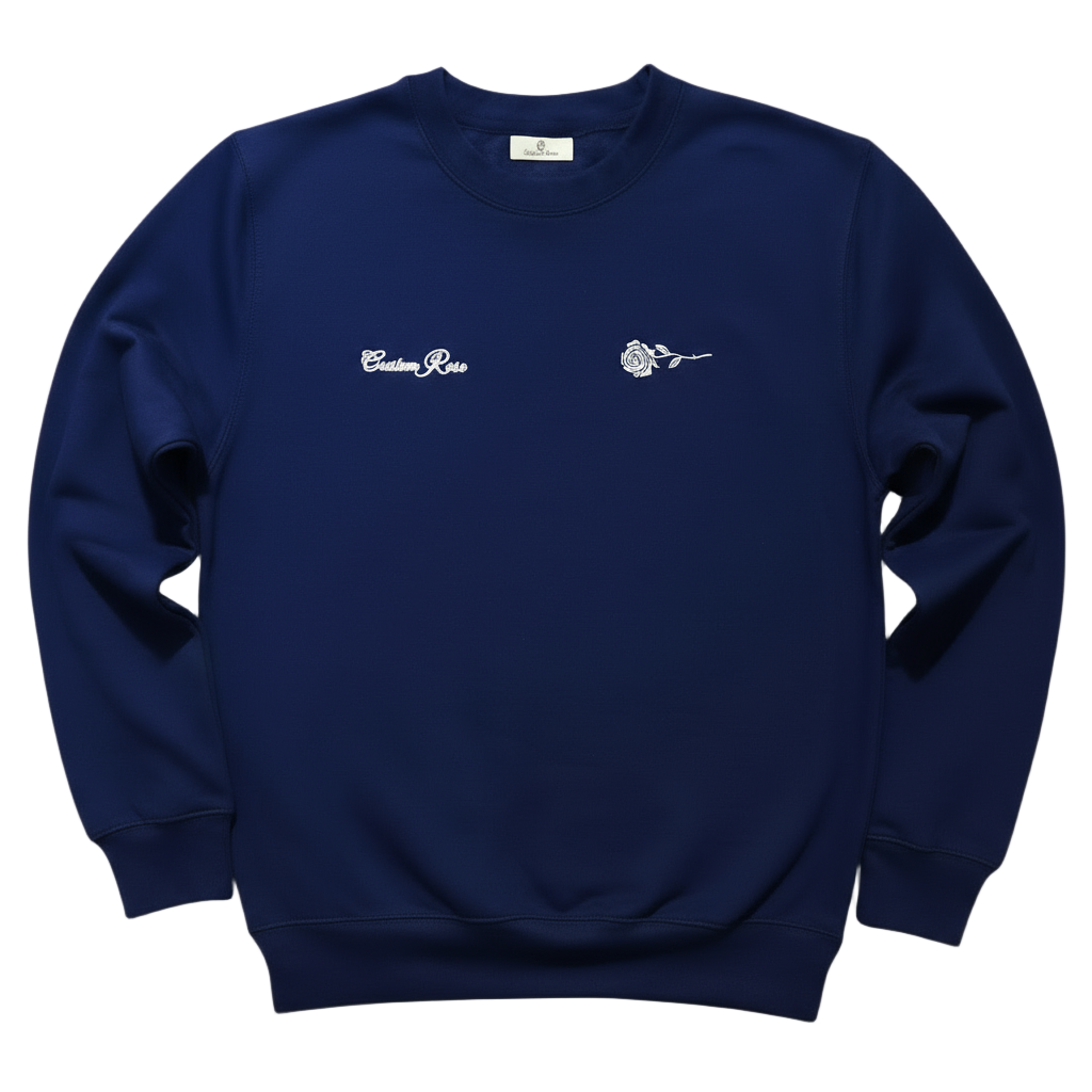 Navy Blue Crewneck Sweatshirt With Rose