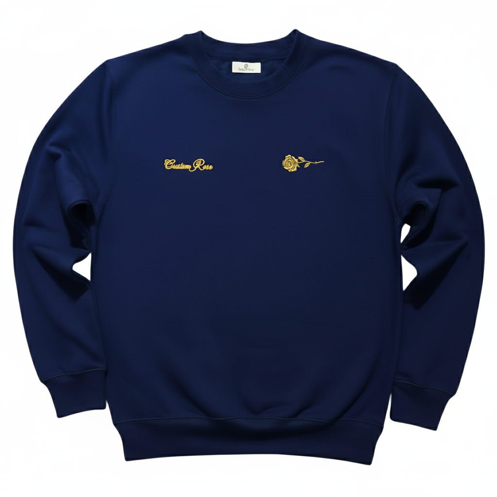 Navy Blue Crewneck Sweatshirt With Rose