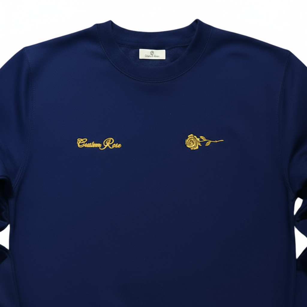 Navy Blue Crewneck Sweatshirt With Rose