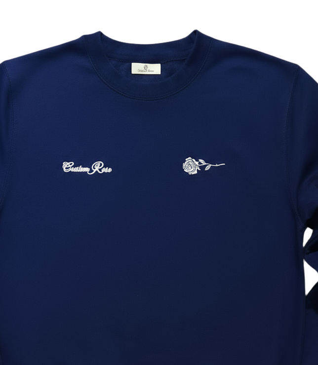 Navy Blue Crewneck Sweatshirt With Rose