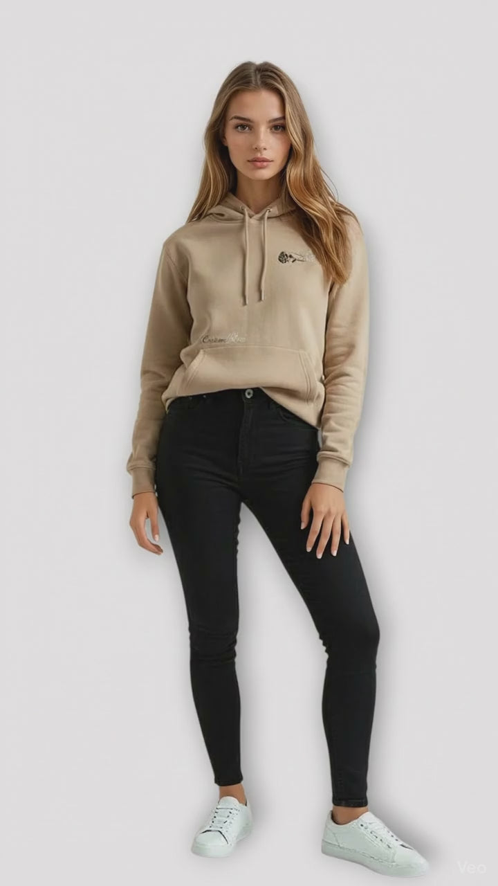 Unisex Beige Heavyweight Hoodie With Double Rose