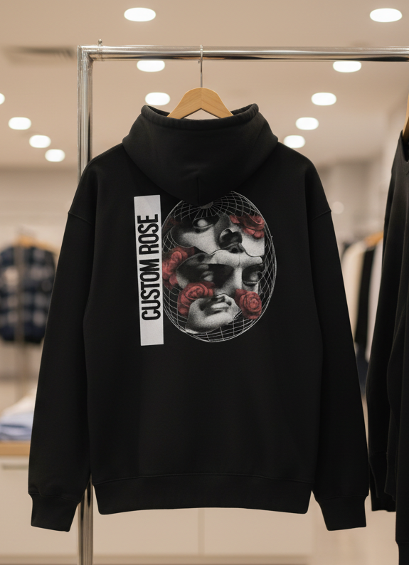 Black Heavyweight Hoodie With Graphic On The Back