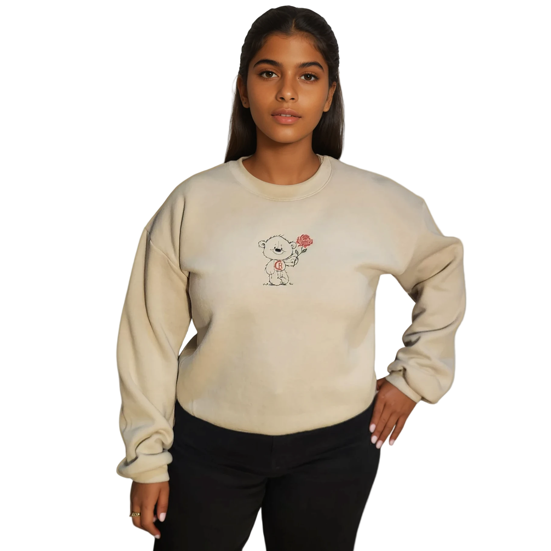 Beige Cropped Top, Teddy Bear With Rose