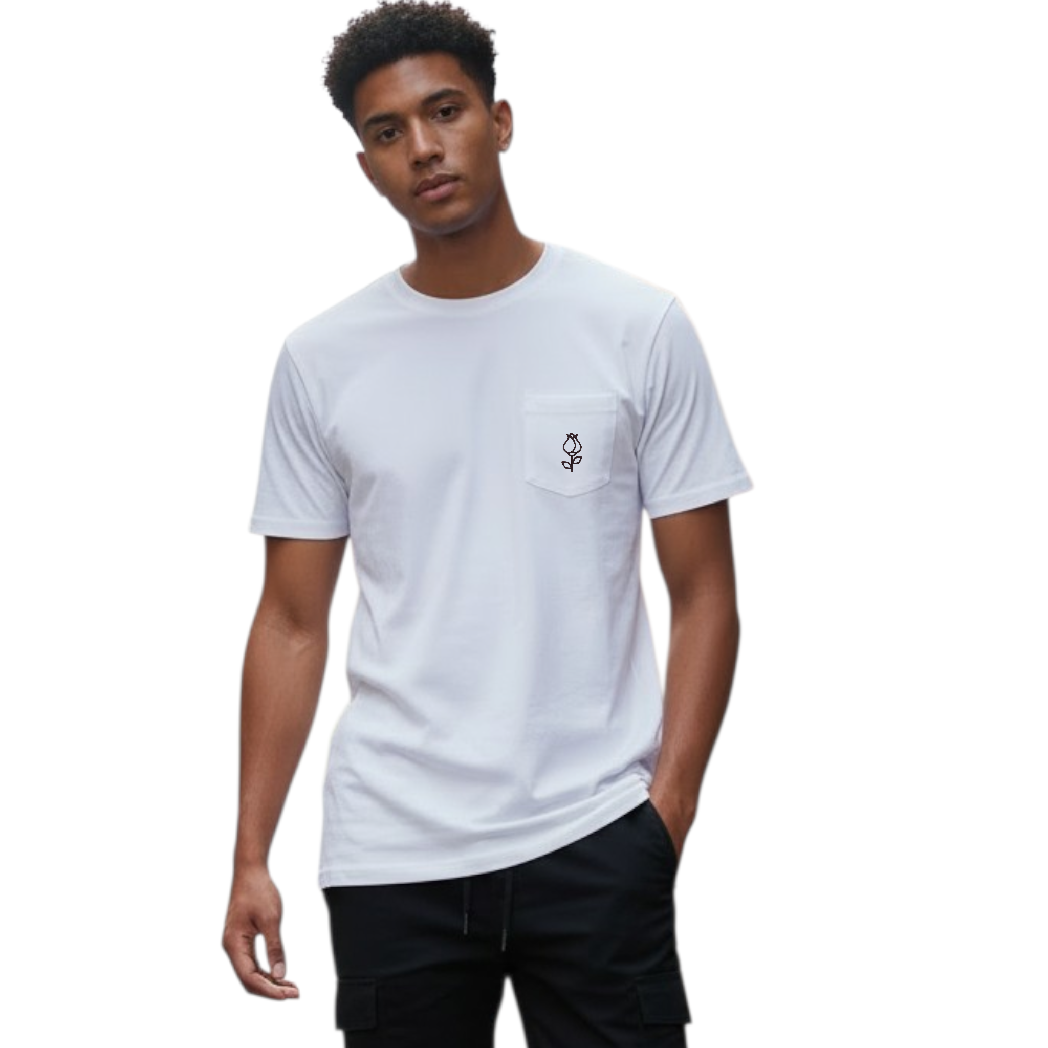 White T-Shirt With Burgundy Rose