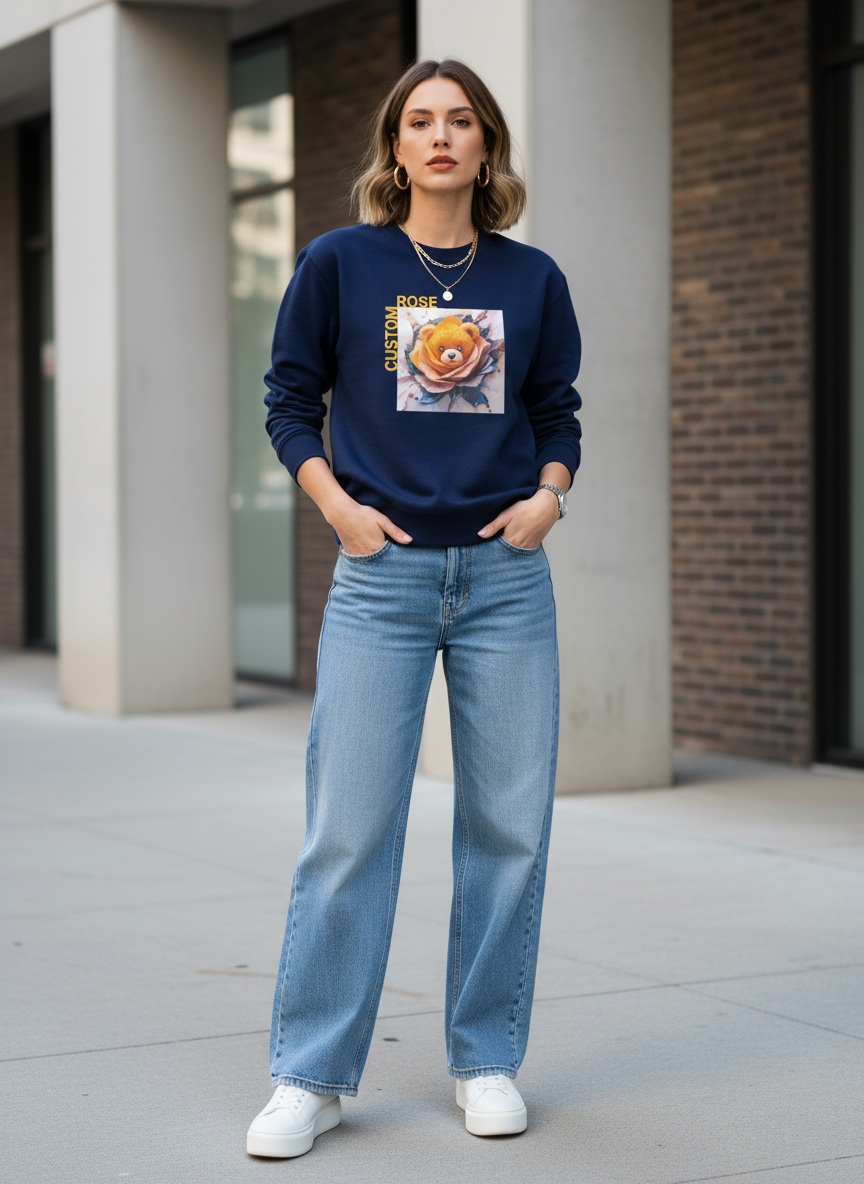 Navy Blue Crewneck With Graphic In Front