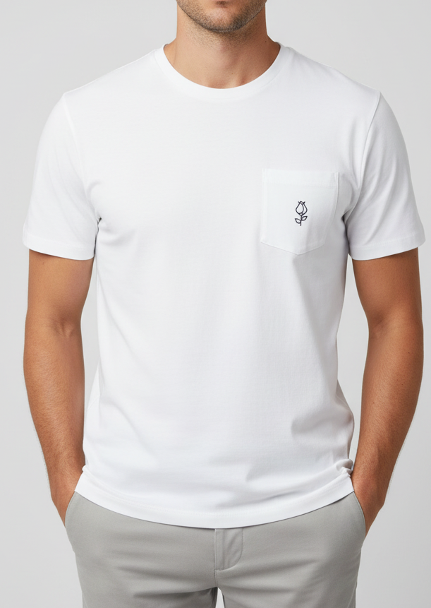 White T-Shirt With Burgundy Rose