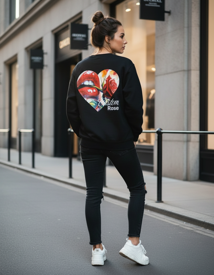 Black Boxy Fit Heavyweight Crewneck With Graphic on The Back