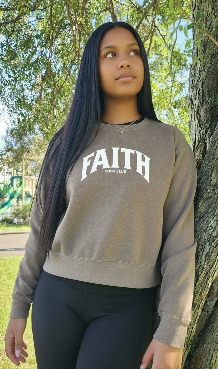 Women Espresso Mid Cropped Crewneck