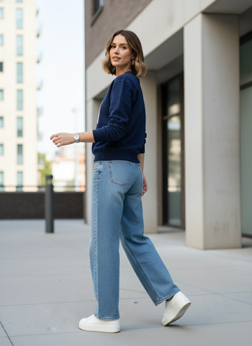Navy Blue Crewneck With Graphic In Front