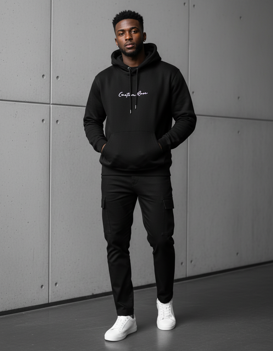 Black Heavyweight Hoodie With Graphic On The Back