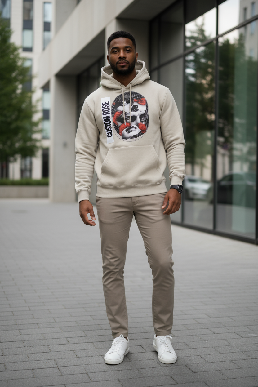 Stone Gray Heavyweight Hoodie With Graphic Designs