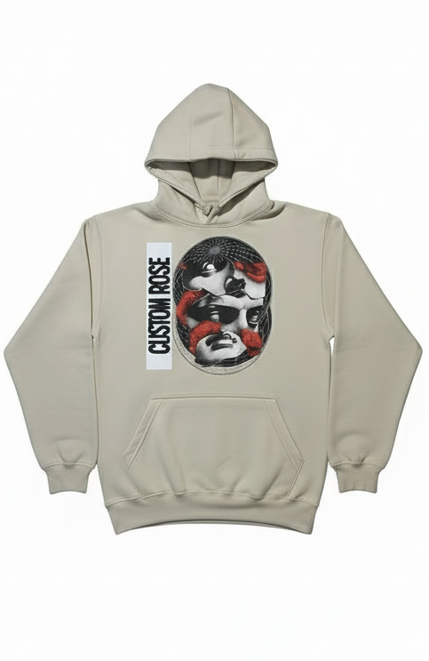 Stone Gray Heavyweight Hoodie With Graphic Designs