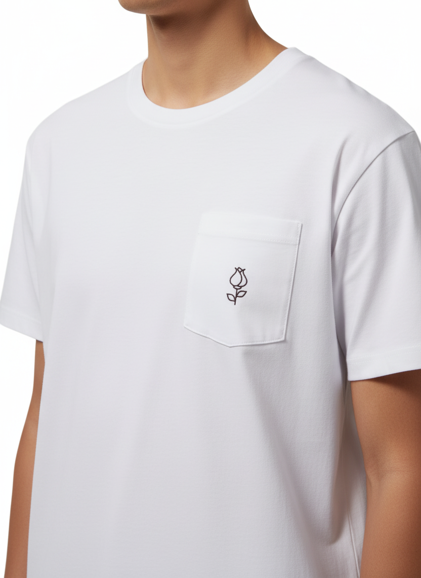 White T-Shirt With Burgundy Rose
